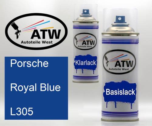 Porsche, Royal Blue, L305: 400ml Sprühdose + 400ml Klarlack - Set, von ATW Autoteile West.
